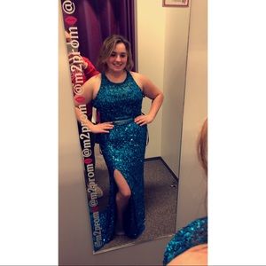 Two Piece Aqua Prom Dress